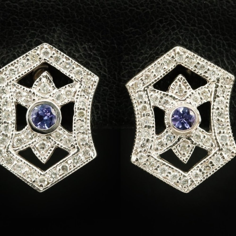 EFFY Designer Diamond & Tanzanite Earrings / 14K